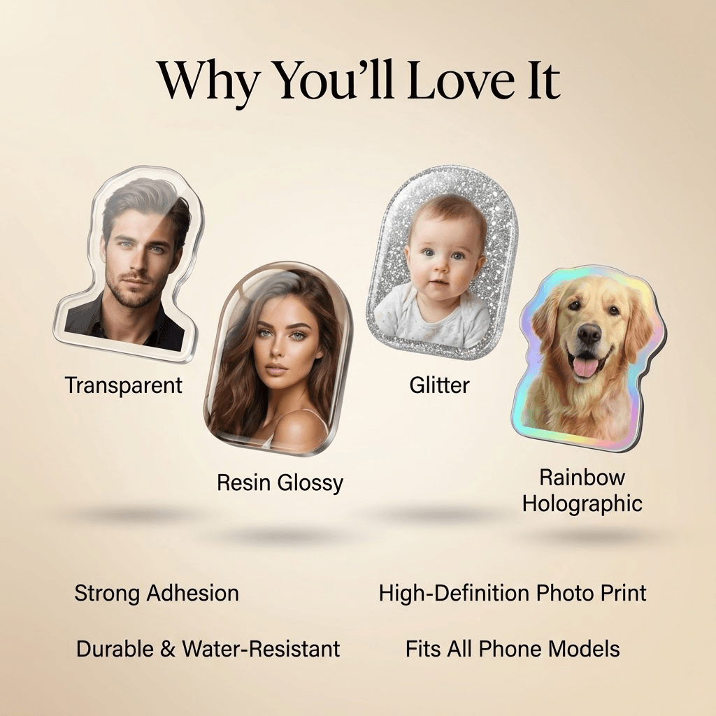 Custom Photo Phone Grip – Irregular & Round Shapes | 5 Premium Materials | 6 Airbag Bases | Personalized Pop Grip for Phones - Image 4