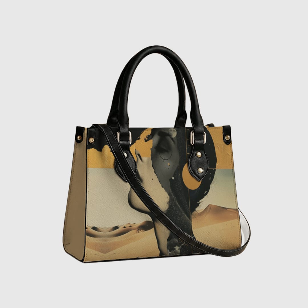 Personalized PU Leather Tote Bag (Black/White Handles) - 1