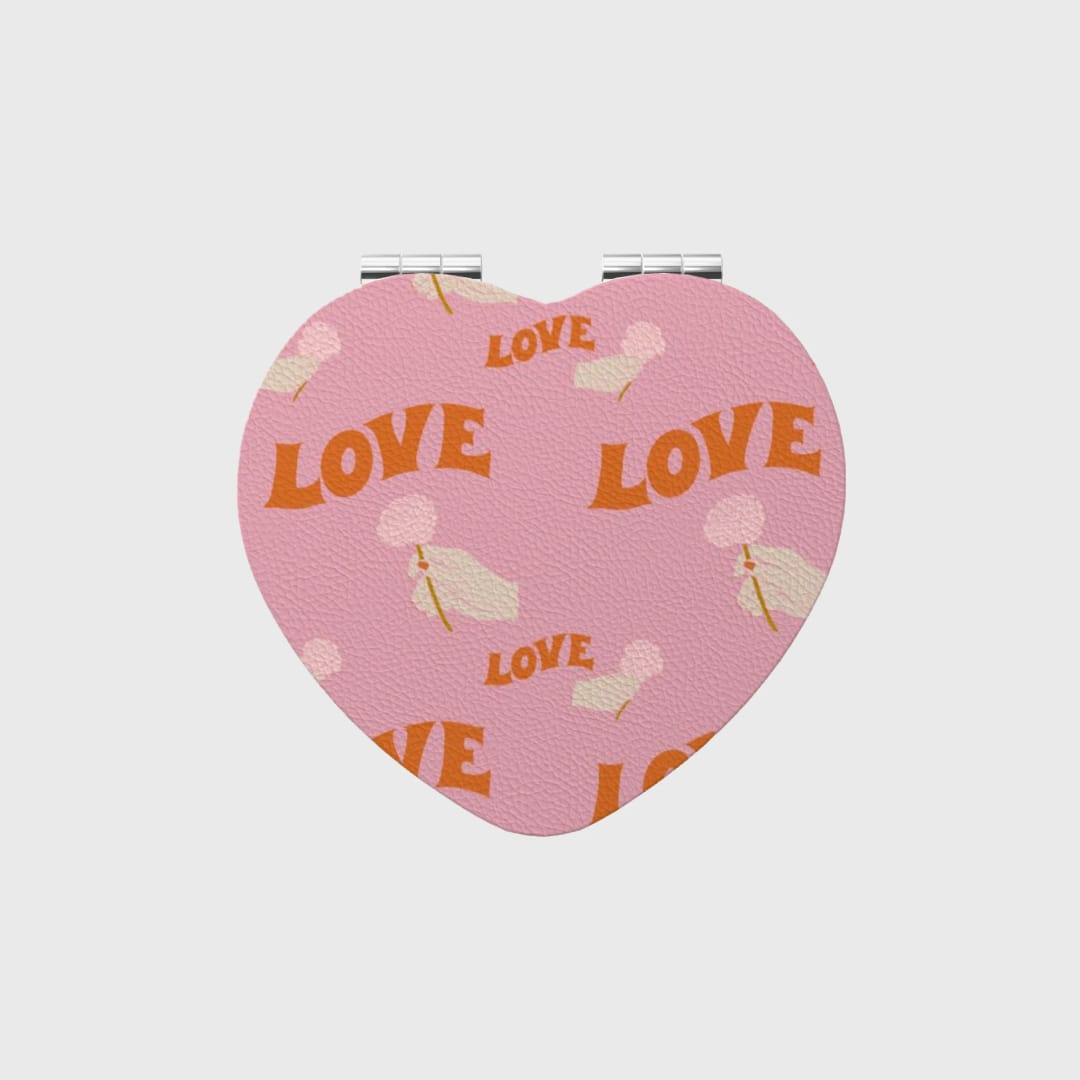 Custom Portable Pocket Makeup Mirror – Personalized PU Compact Mirror (Heart) - 1