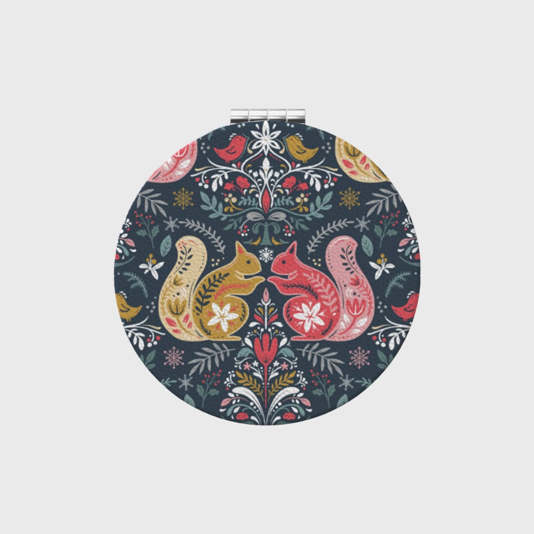 Custom Portable Pocket Makeup Mirror – Personalized PU Compact Mirror (Round/Heart/Square) - 1