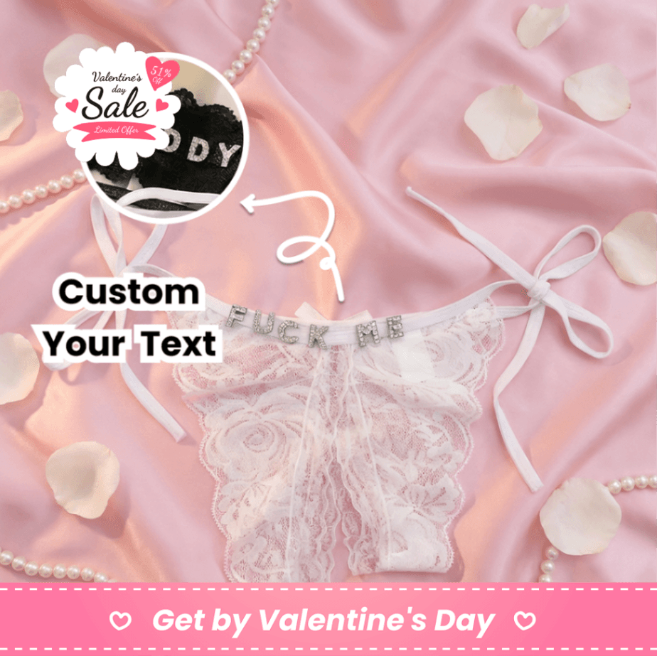 Personalized Crystal Letter Lace Thong – Custom Name Open-Crotch Lingerie - 1