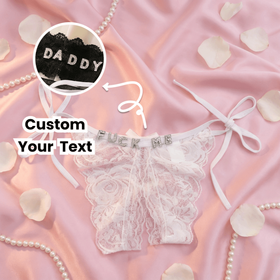 Personalized Crystal Letter Lace Thong – Custom Name Open-Crotch Lingerie - Image 2