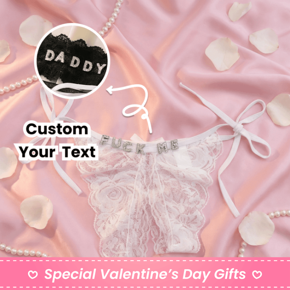 Personalized Crystal Letter Lace Thong – Custom Name Open-Crotch Lingerie - 1