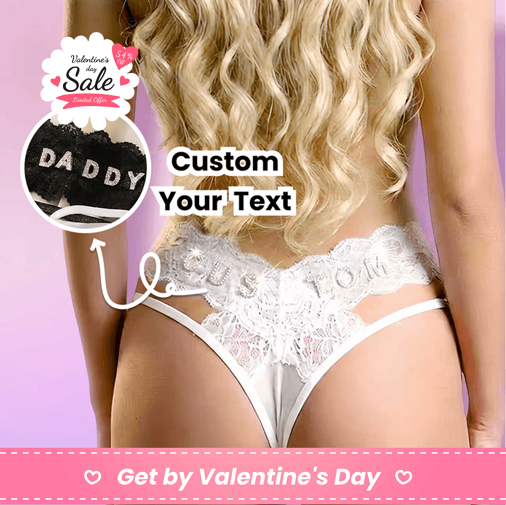 Personalised Thong with Name – Crystal Letter Lace Thong Couple Gift, Gift for Him, Gift For Husband, Gift For Boyfriend - 1