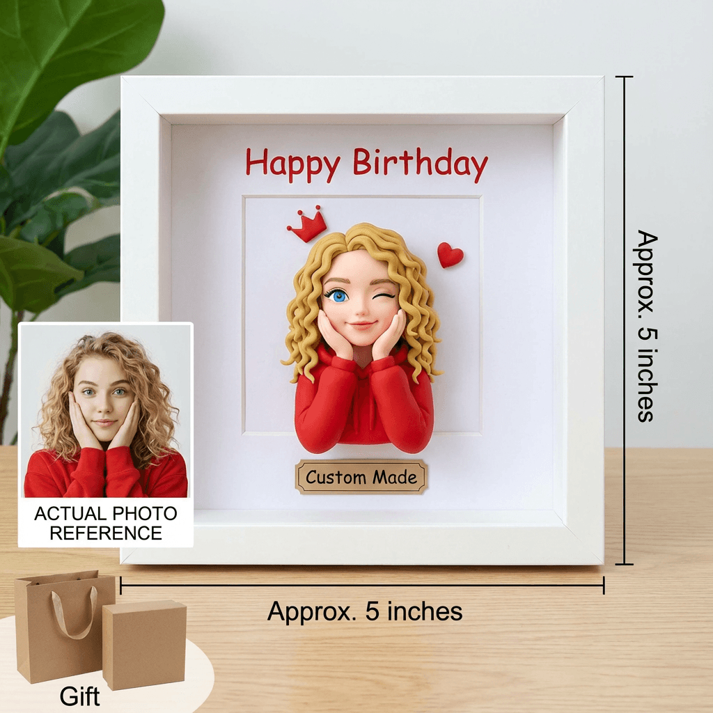 Custom Handmade Chibi Clay Figurine from Photo – Personalized Anniversary & Wedding Gift in Dustproof Frame - Image 4