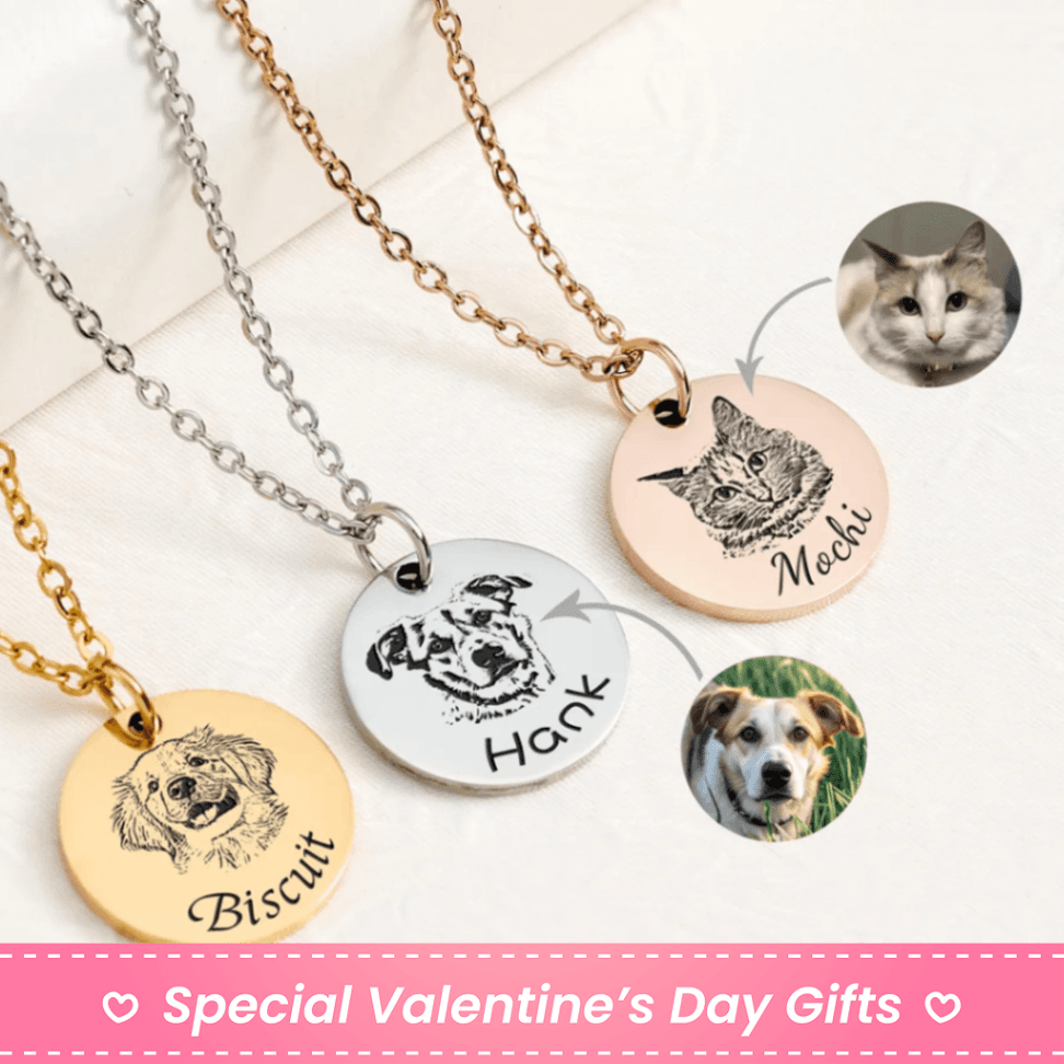 Personalized Pet Portrait Necklace, Custom Laser Engraved Cat Necklace with Photo or Name, Memorial Jewelry Customized Gifts for Dog Mum - 1