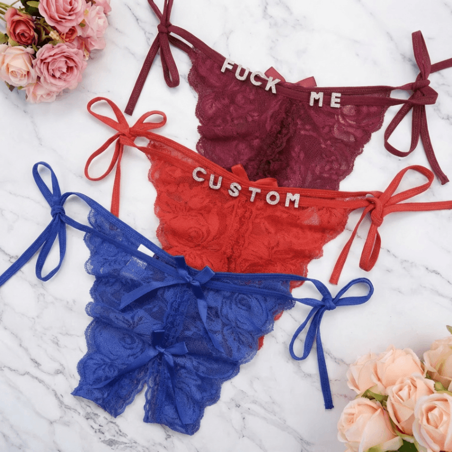 Personalized Crystal Letter Lace Thong – Custom Name Open-Crotch Lingerie - Image 5