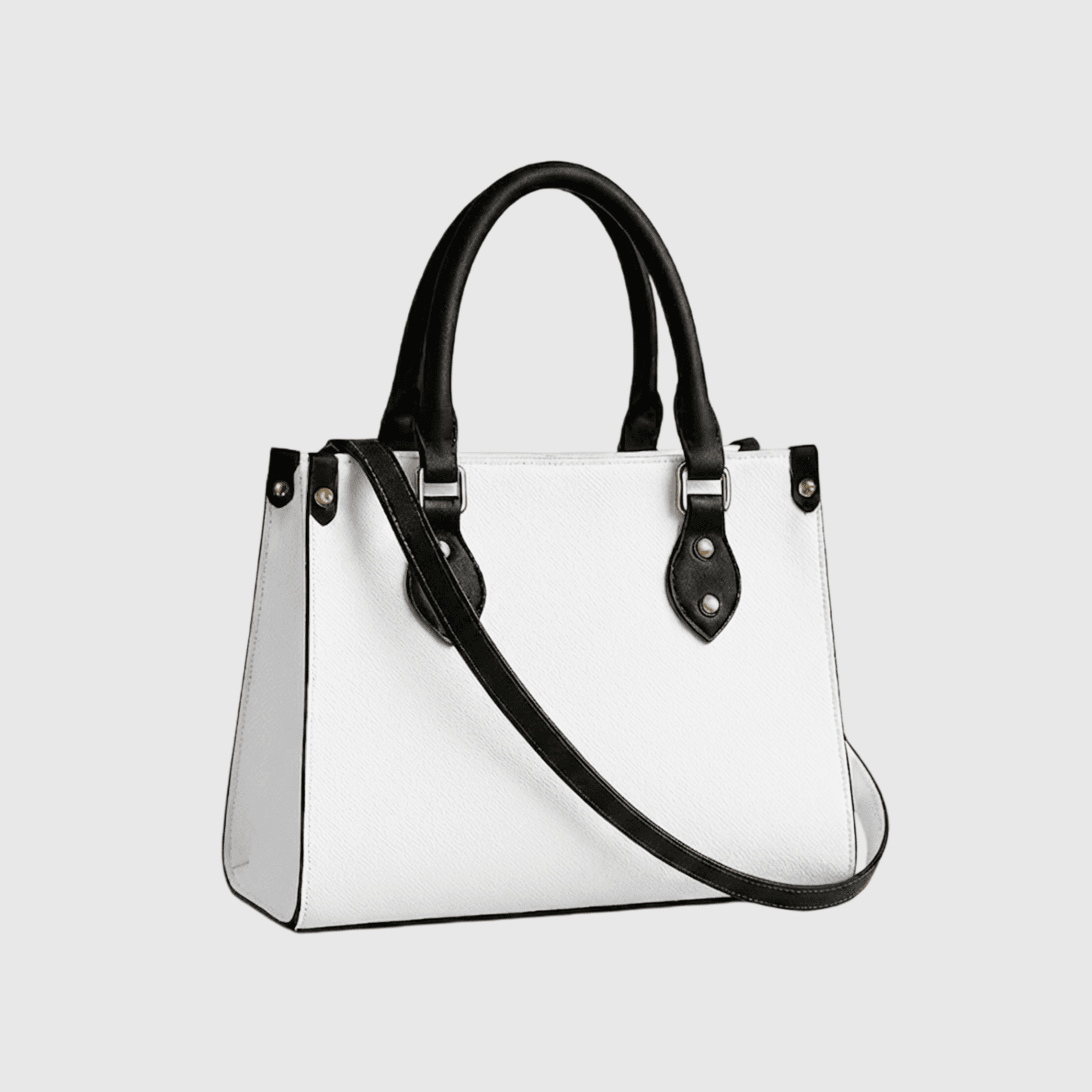 Personalized PU Leather Tote Bag (Black/White Handles) - Image 1
