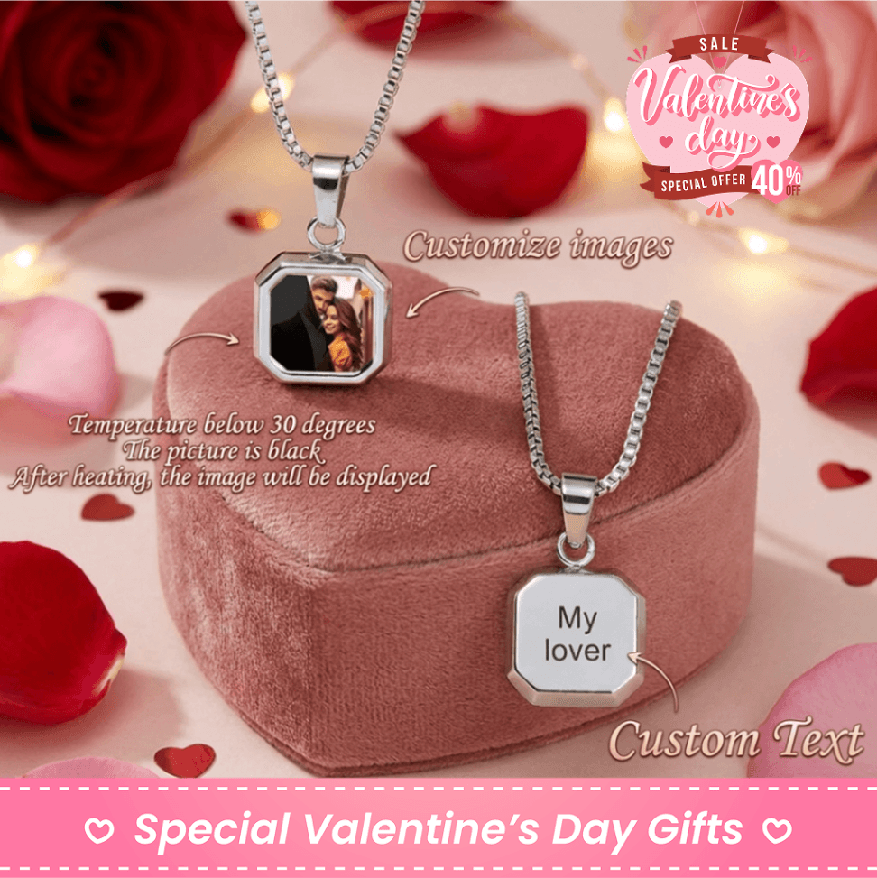 Custom Picture Hidden Picture Heat-Activated Necklace Personalized Photo Magic Necklace Heat Photo Magic Heart Pendant, Hidden Your Photo, Magic Photo Necklace, Perfect Mother's Gift for Women/Men,Personalized Couple Gift - 1