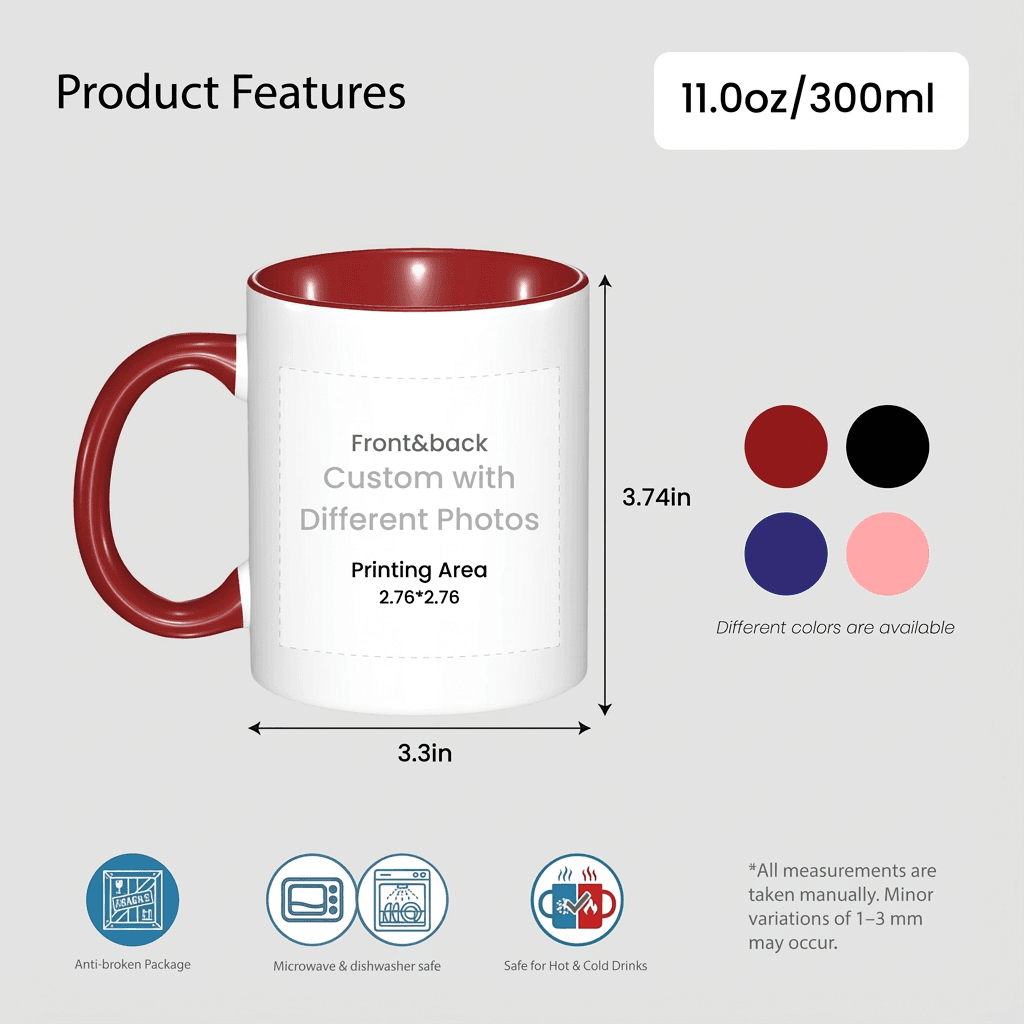 11oz Custom Photo Mug RED with Text  – Personalized Coffee Cup, DIY Picture Logo Image, Customizable Ceramic Mug for Gifts, Add Your Own Photo & Words - Image 2