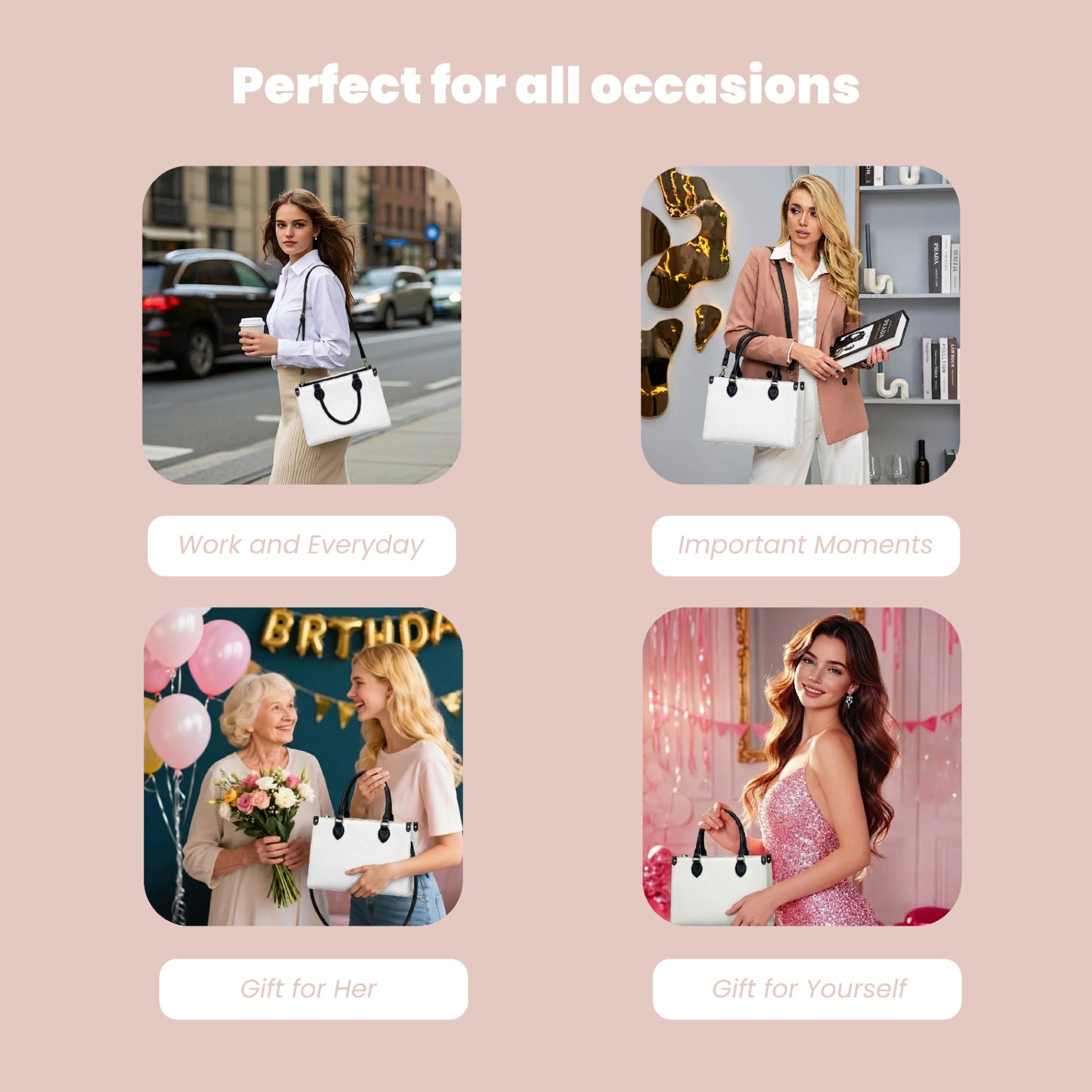 Personalized PU Leather Tote Bag (Black/White Handles) - Image 3