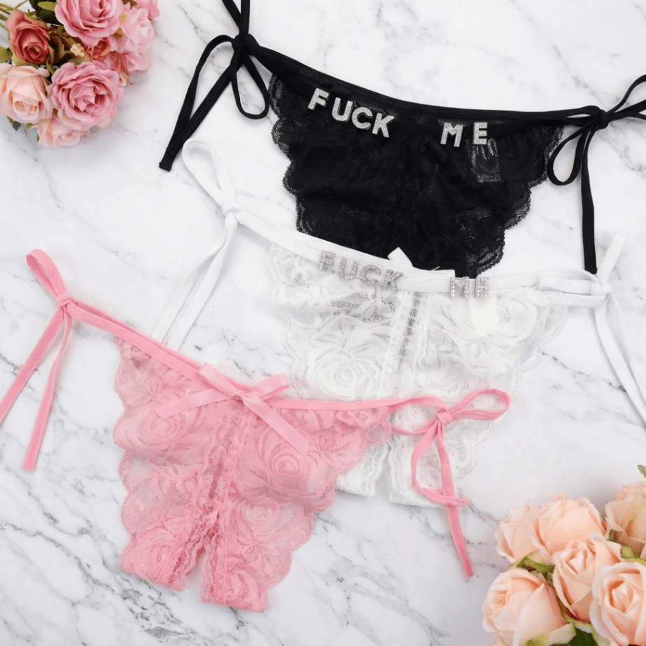Personalized Crystal Letter Lace Thong – Custom Name Open-Crotch Lingerie - Image 4