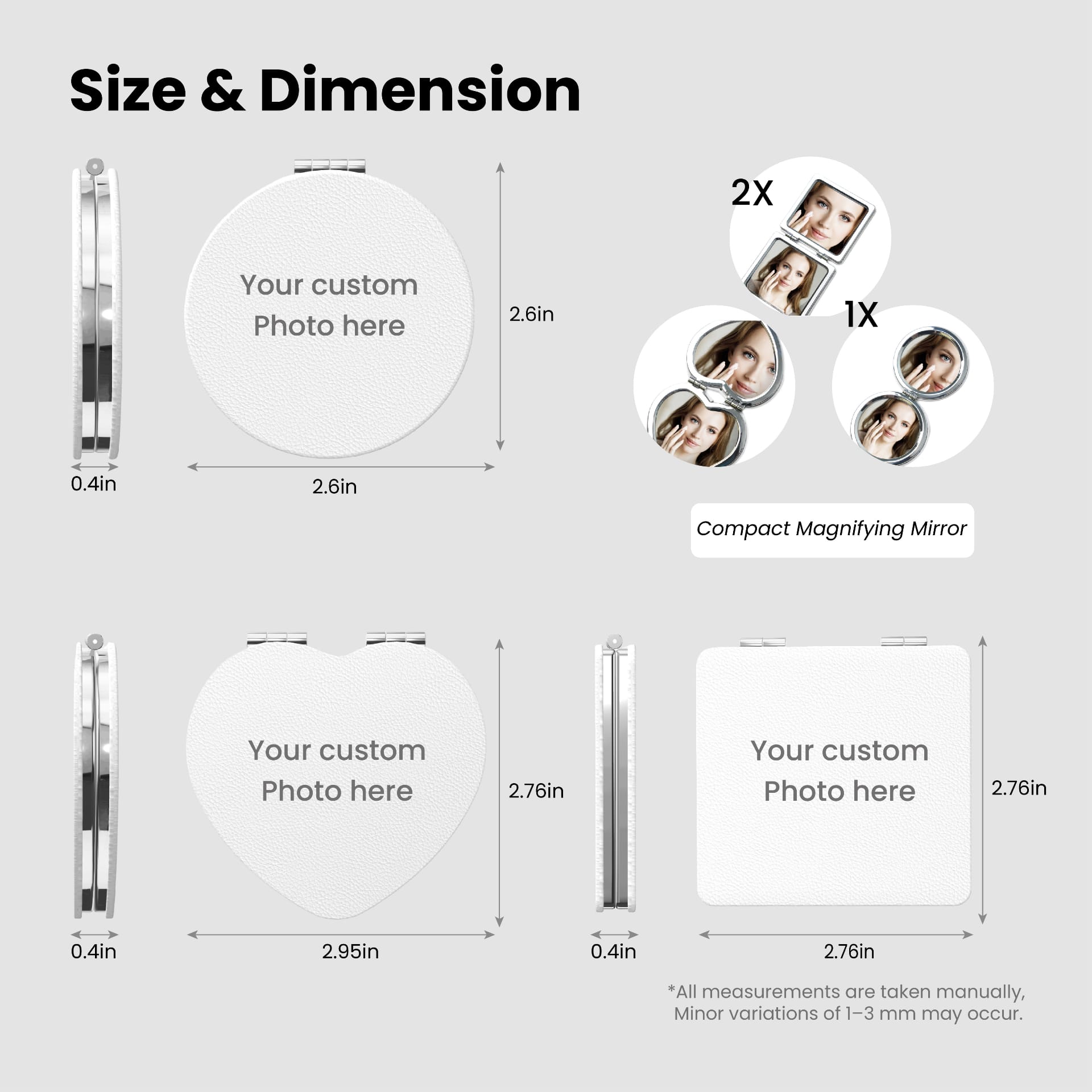 Custom Portable Pocket Makeup Mirror – Personalized PU Compact Mirror (Square) - Image 2