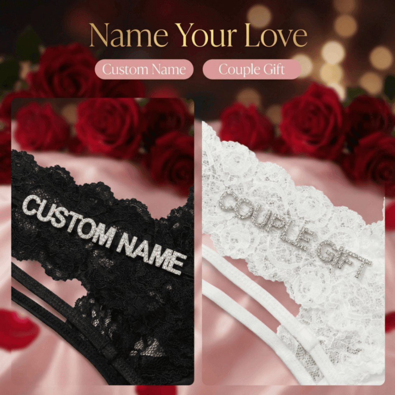 Personalised Thong with Name – Crystal Letter Lace Thong Couple Gift, Gift for Him, Gift For Husband, Gift For Boyfriend - Image 3