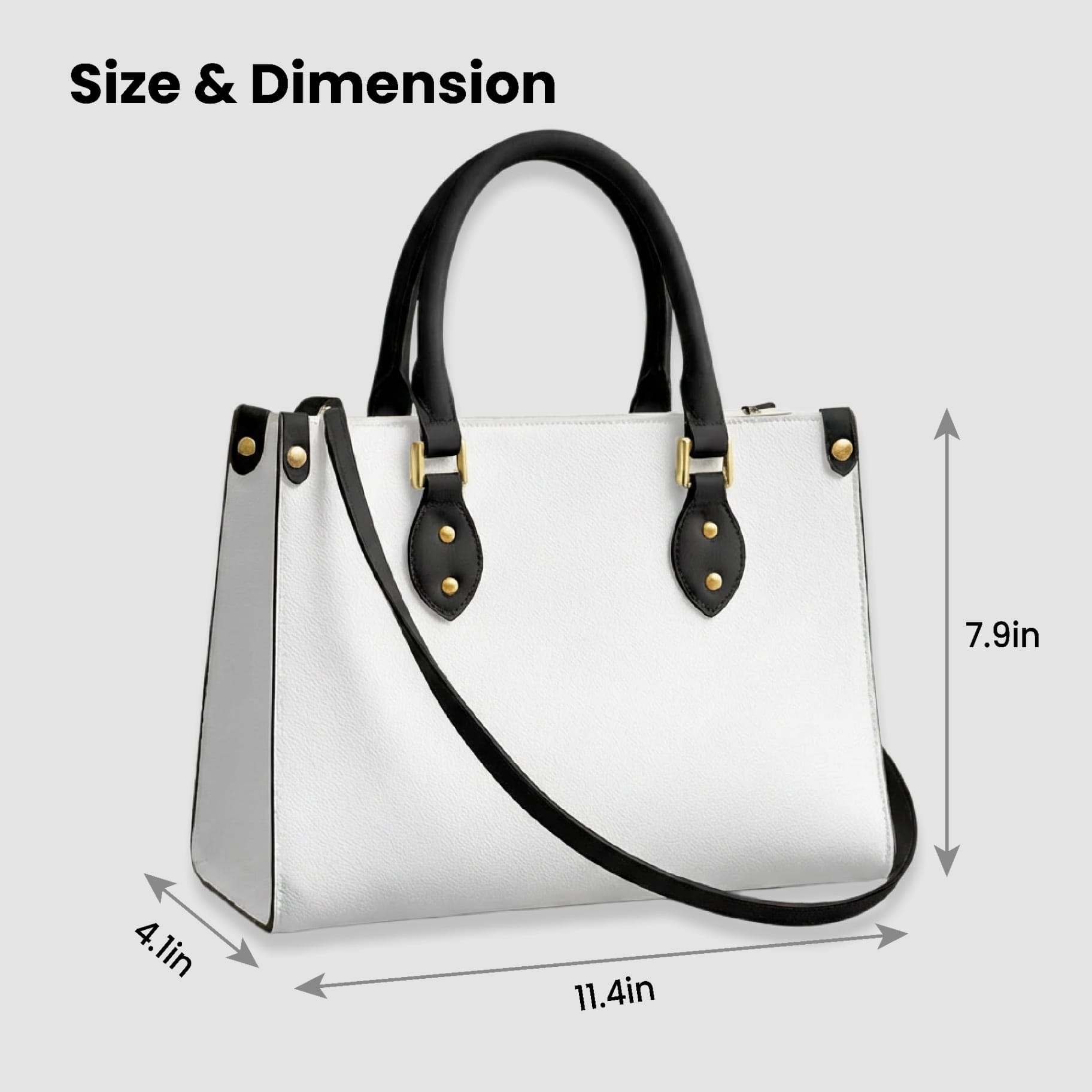 Personalized PU Leather Tote Bag (Black/White Handles) - Image 2