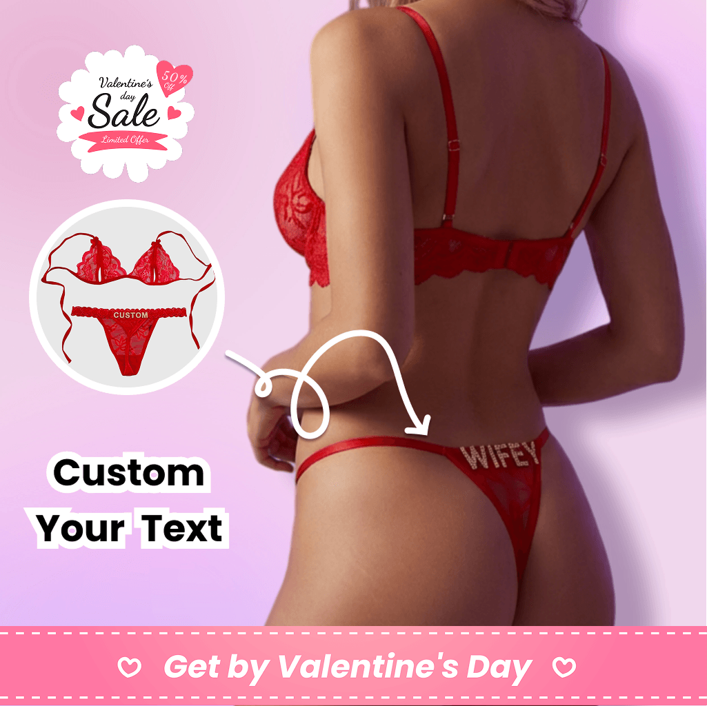 Custom Lingerie Set, Bra and Panty Set, Custom Name Thong, Personalized Thong, Bride Lingerie, Anniversary Gifts for Him - 1