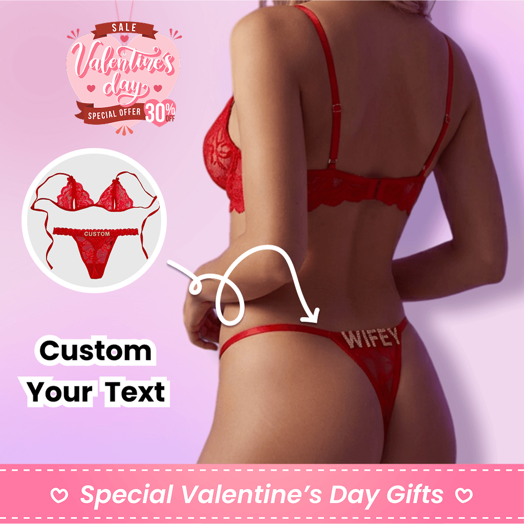 Custom Lingerie Set, Bra and Panty Set, Custom Name Thong, Personalized Thong, Bride Lingerie, Anniversary Gifts for Him - 1