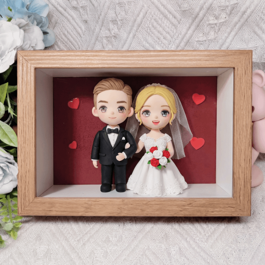 Custom Handmade Chibi Clay Figurine from Photo – Personalized Anniversary & Wedding Gift in Dustproof Frame - Image 6