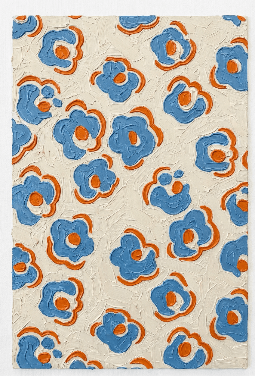 Bold Blue Orange Textured Blooms