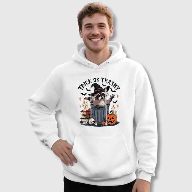 Witch Raccoon Halloween Pullover Hoodie for Fall Gifts