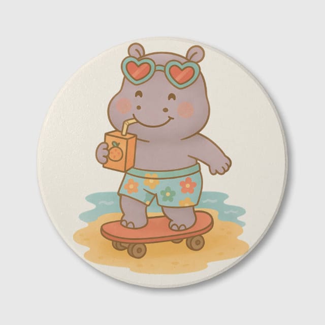 Cute Summer Hippo Coaster for Pet Lovers Gift