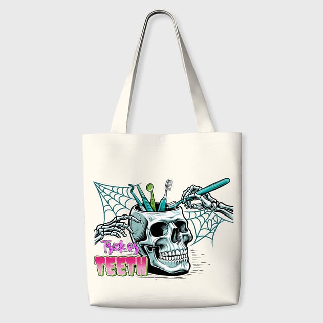 Trick or Teeth Skull Tote Bag for Dentists Halloween Gift