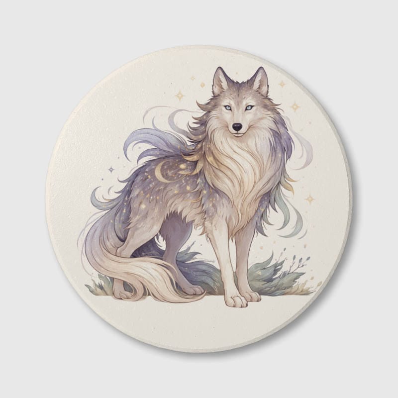 Magical Wolf Ceramic Coaster for Pet Lovers Daily Use