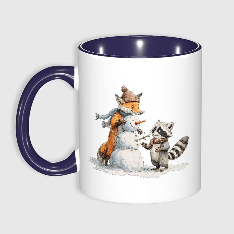 Fox Raccoon Snowman Coffee Mug for Animal Lovers Winter Gift