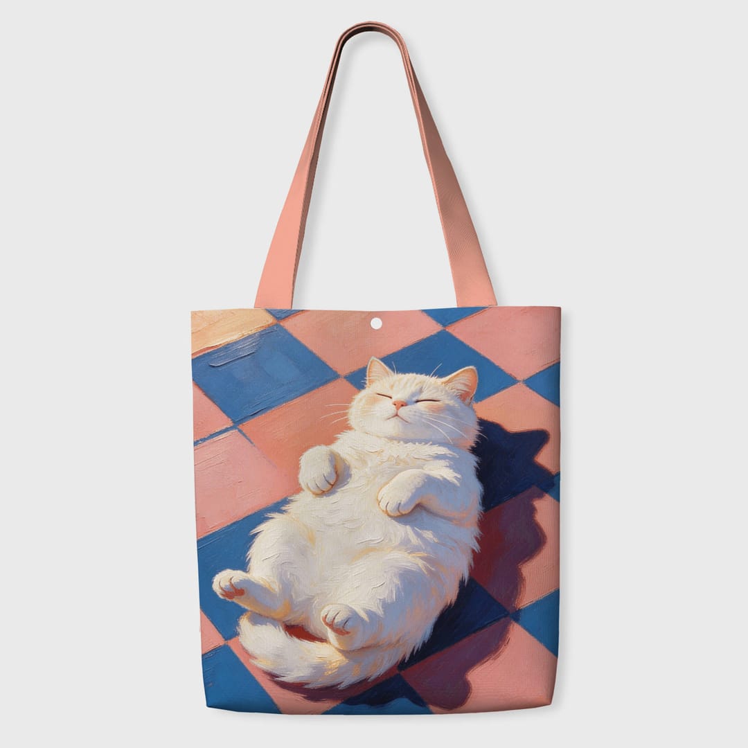 Sleepy Cat Oil Painting Tote Bag for Cat Lovers Daily Use - 1