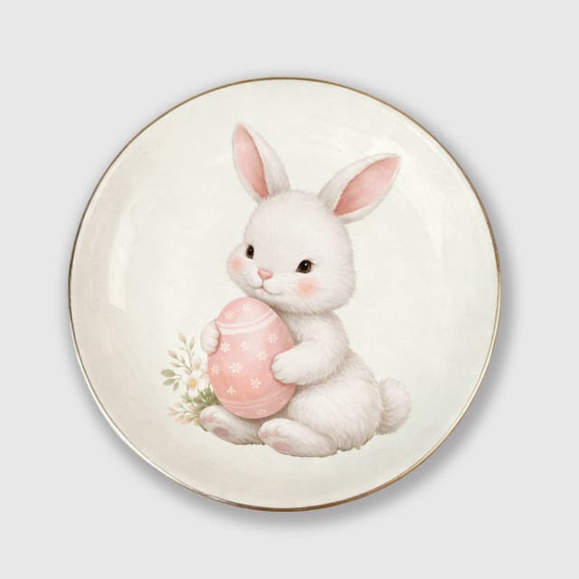 Easter Bunny Gold Rim Ceramic Trinket Tray for Bunny Lovers