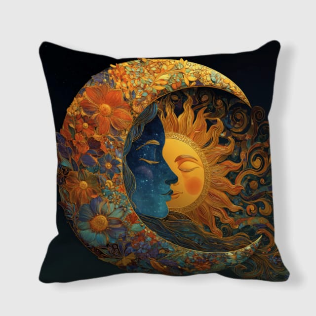 Celestial Sun Moon Floral Throw Pillow for Home & Gifting