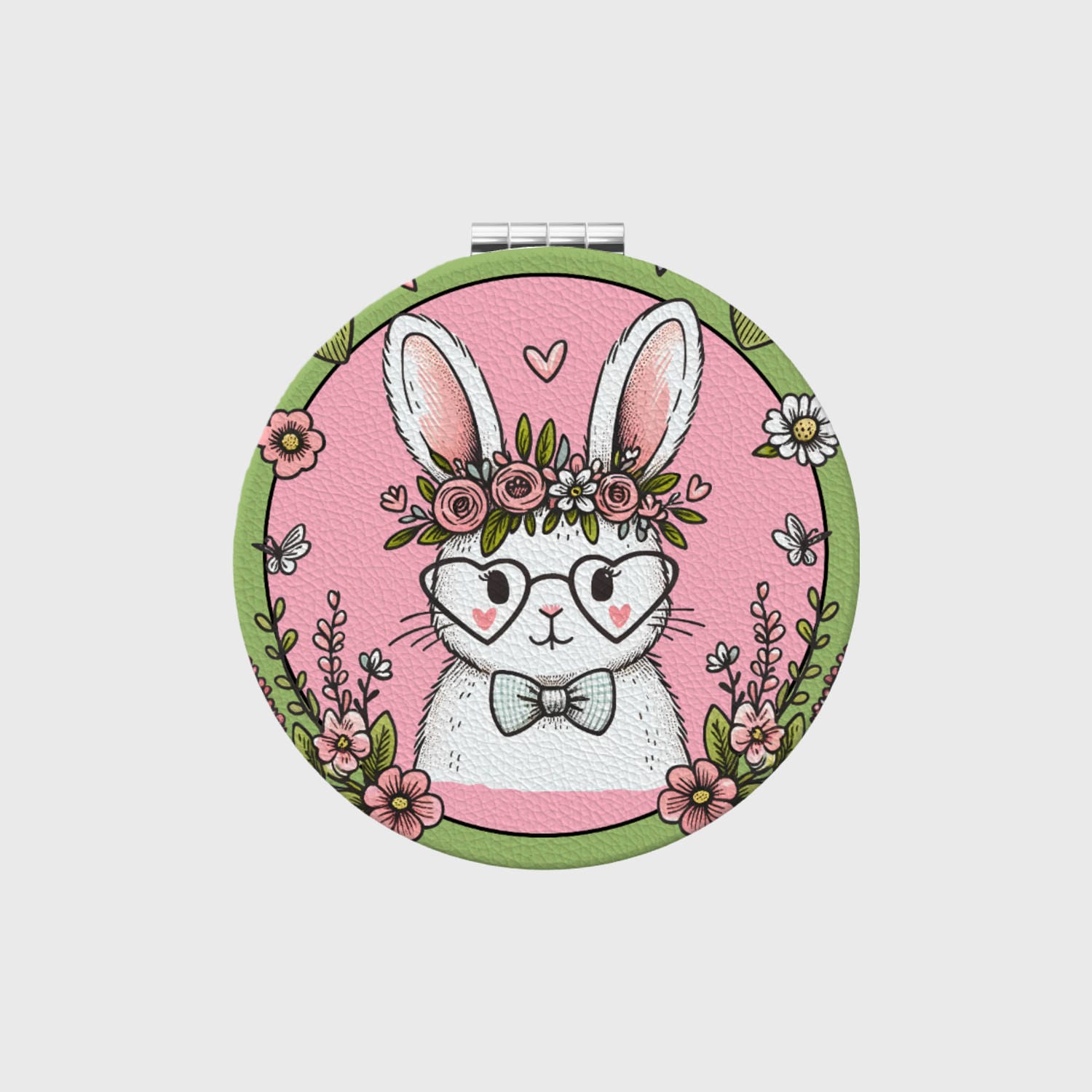 Cute Floral Bunny Pocket Makeup Mirror for Women Daily Use