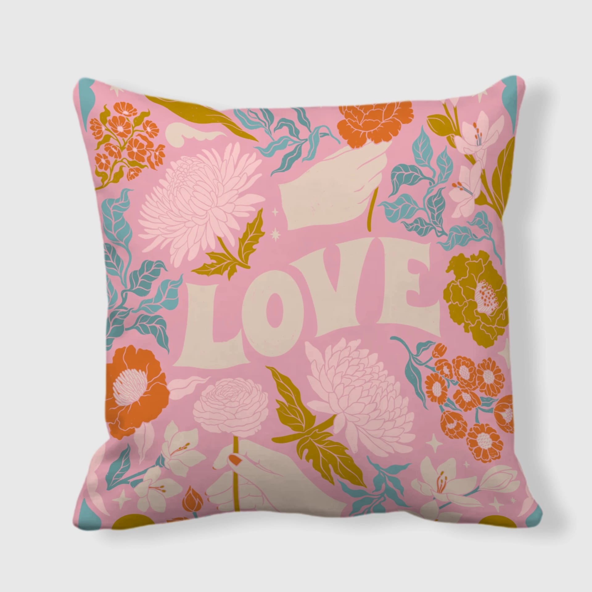 Personalized Floral LOVE Double-Sided Satin Pillow
