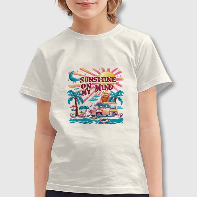 Sunshine Beach Print Kids T-Shirt for Summer Daily Wear