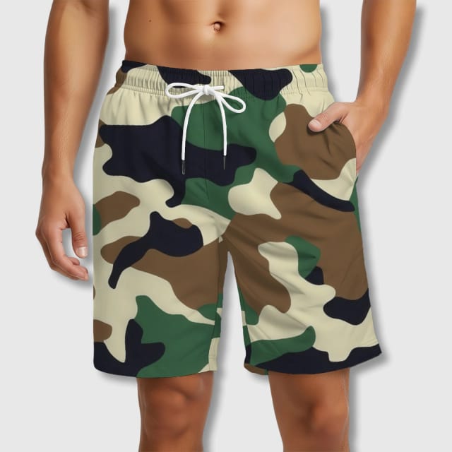 Woodland Camo Men's Casual Shorts for Summer Beach & Gym
