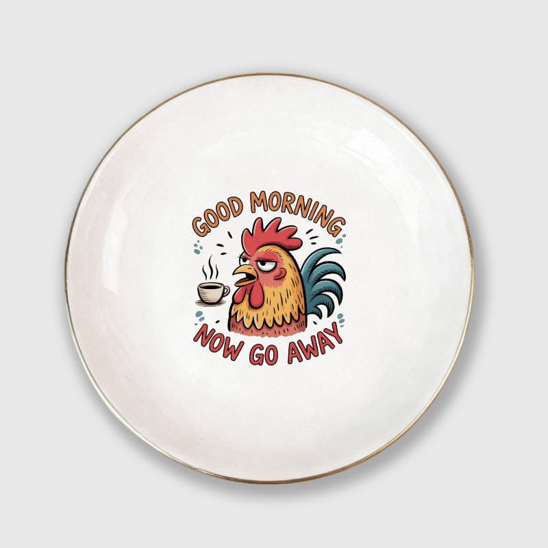 Funny Rooster Ceramic Jewelry Tray for Coffee Lover
