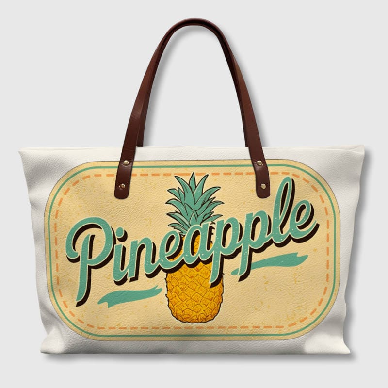 Retro Pineapple PU Leather Tote Bag for Summer Gift
