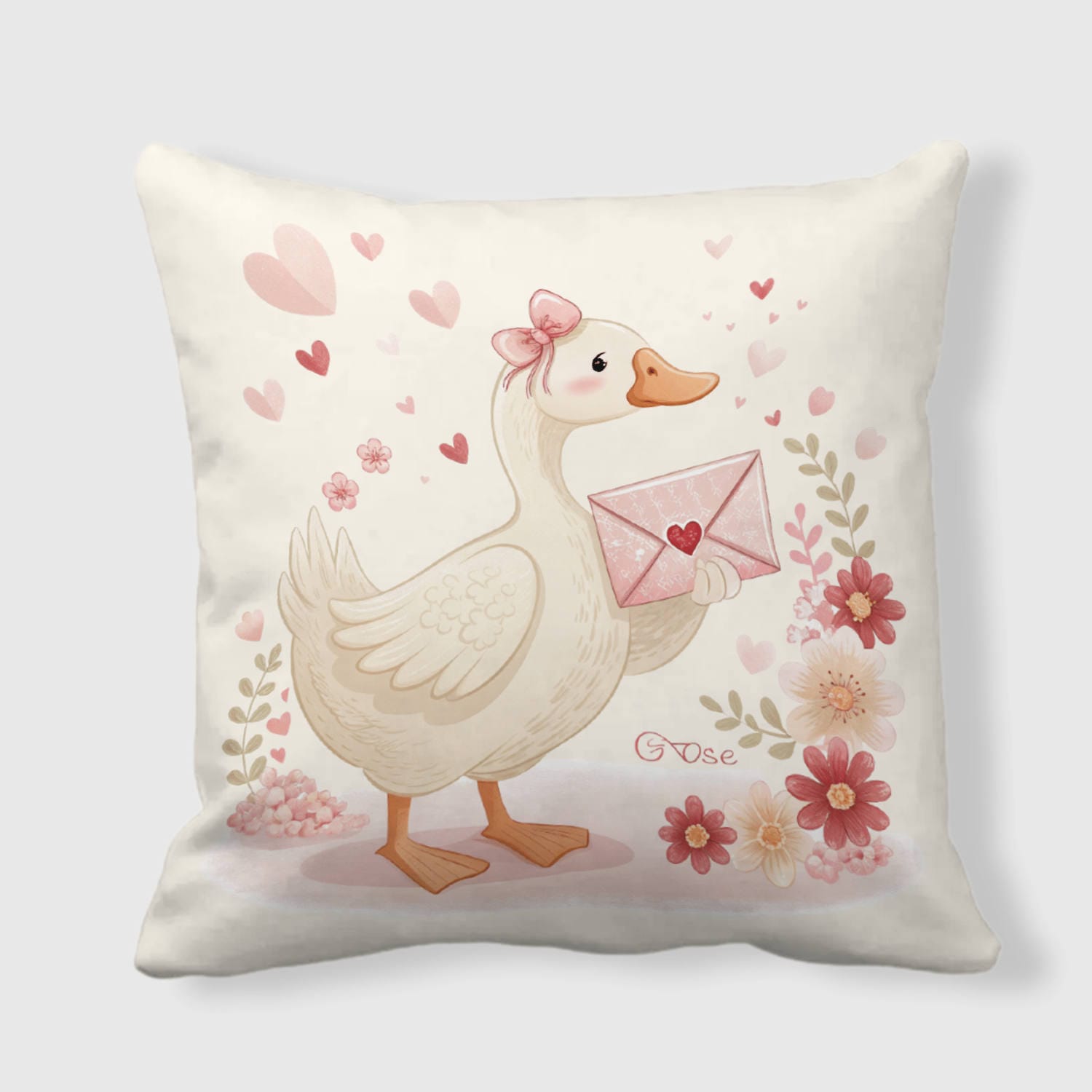 Cute Love Letter Goose Throw Pillow for Her Valentine Gift