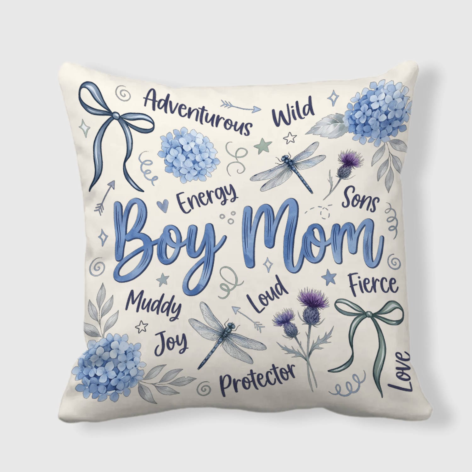 Watercolor Floral Boy Mom Throw Pillow for Mother's Day Gift