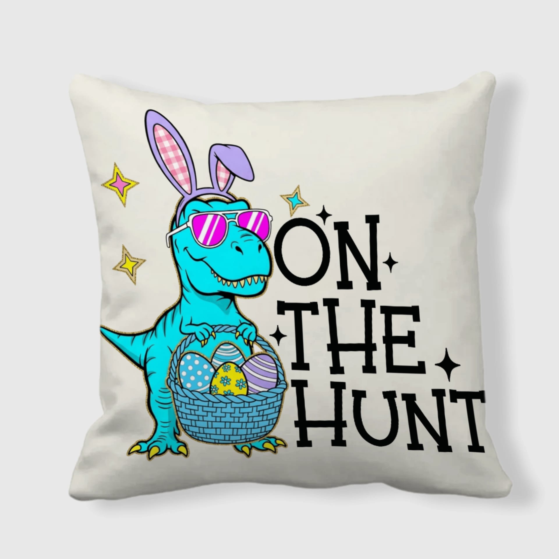 Easter Bunny T-Rex Throw Pillow for Dino Lovers Holiday Gift