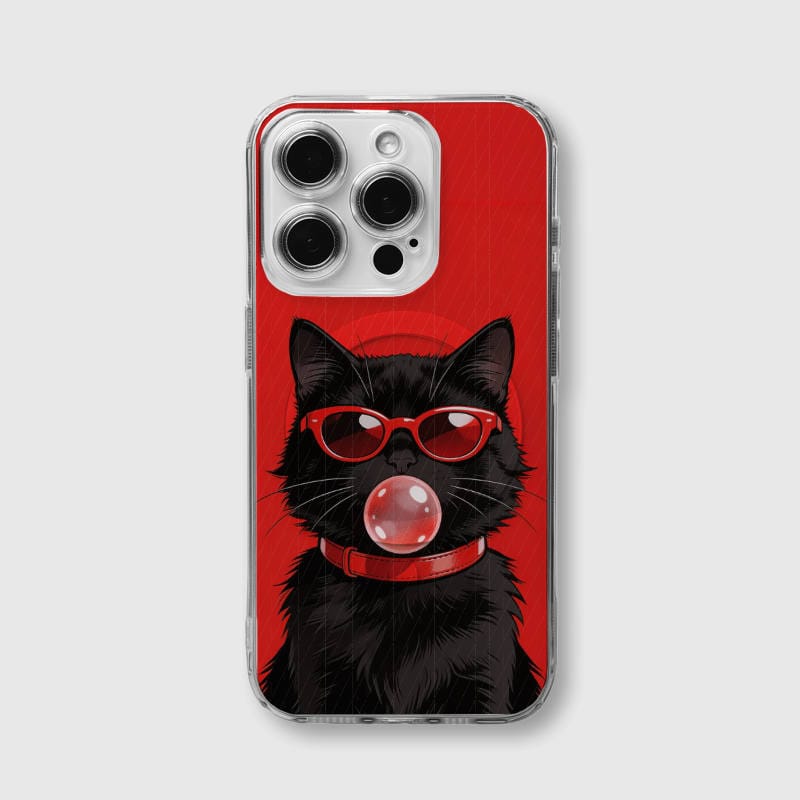 Cool Black Cat Clear Magnetic Phone Case Gift for Cat Lovers - 1