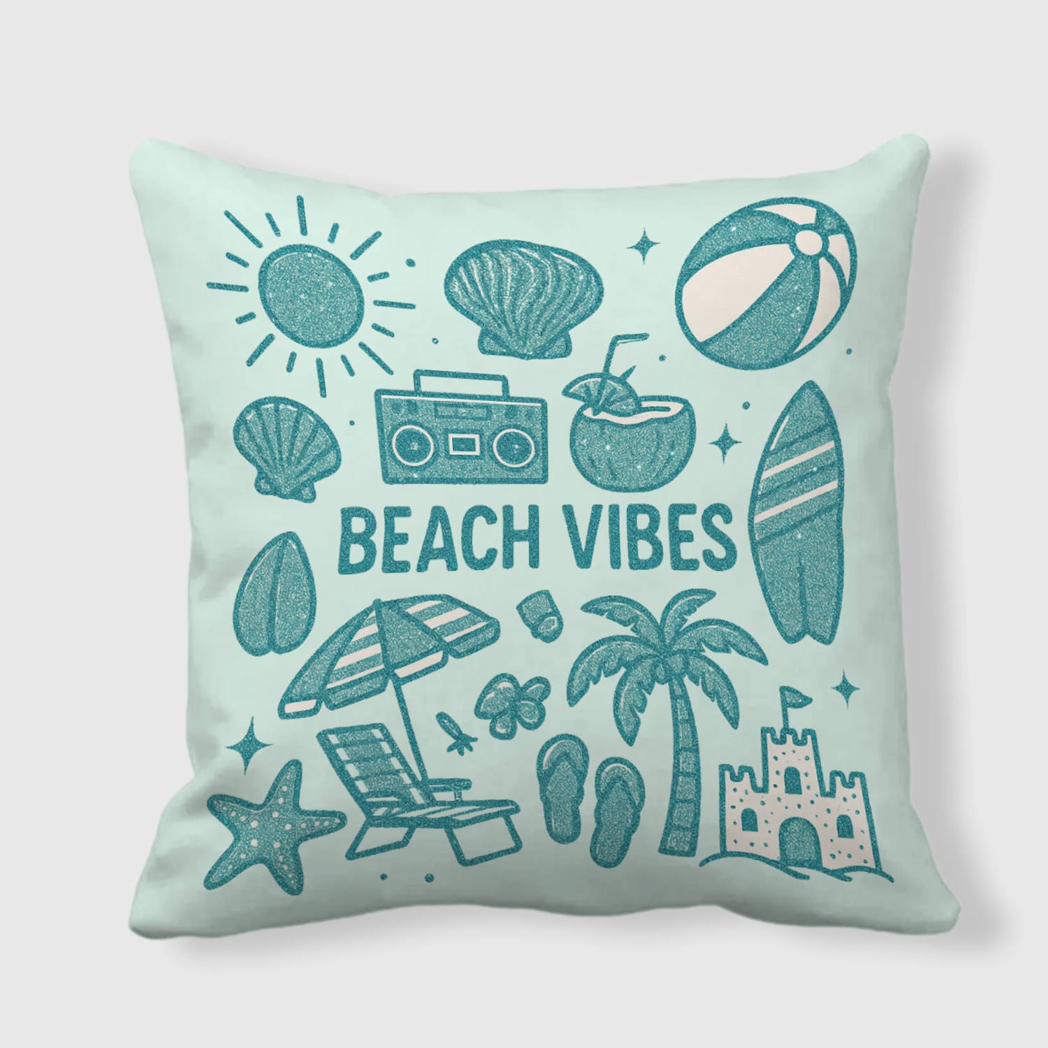 Beach Vibes Doodle Throw Pillow for Beach Fans Summer Decor