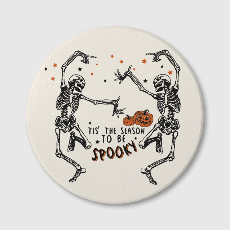 Dancing Skeleton Halloween Ceramic Coaster for Spooky Season Gifts