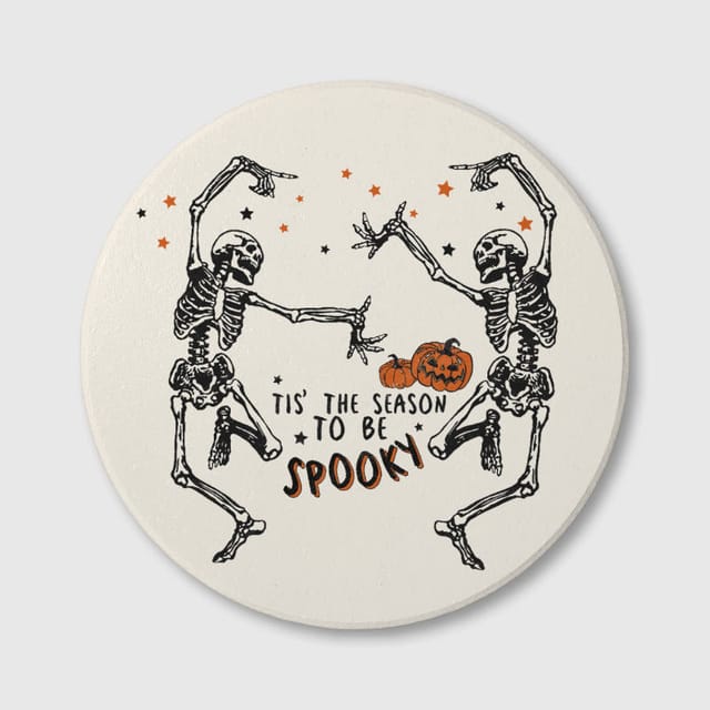 Dancing Skeleton Halloween Ceramic Coaster for Spooky Season Gifts