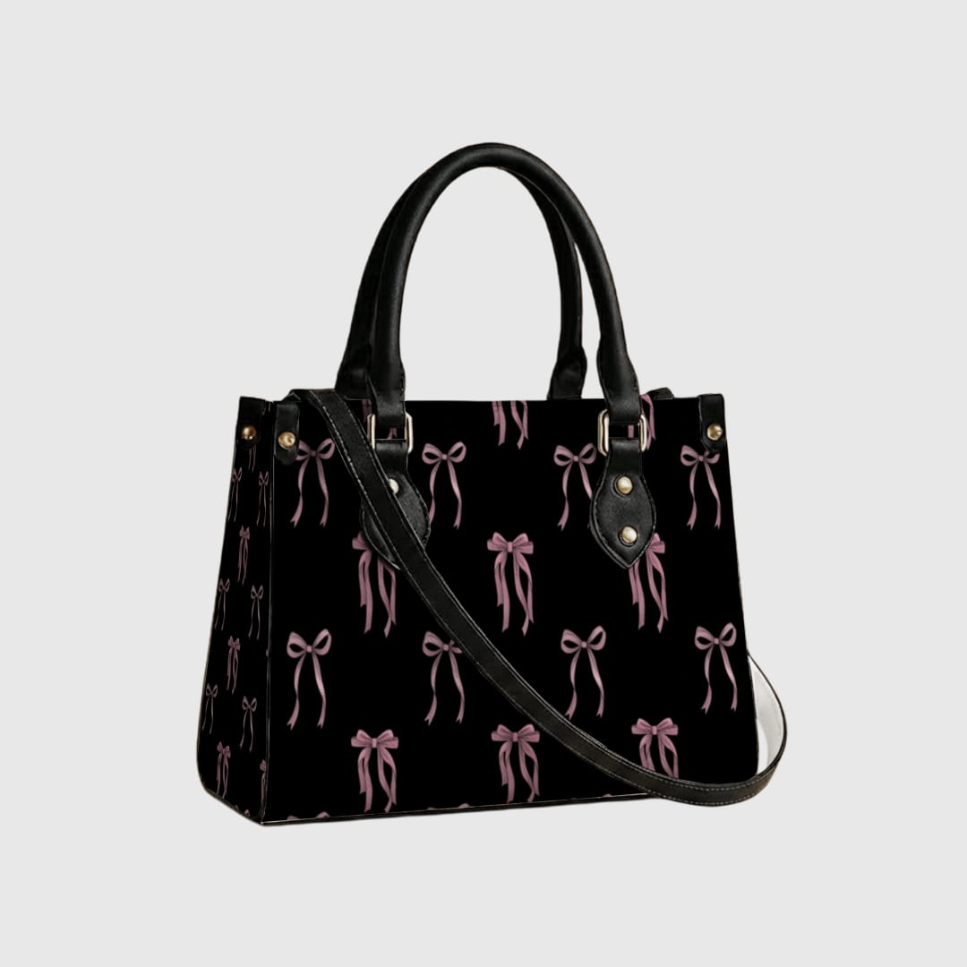 Personalized PU Leather Tote Bag (Black/White Handles) - 1