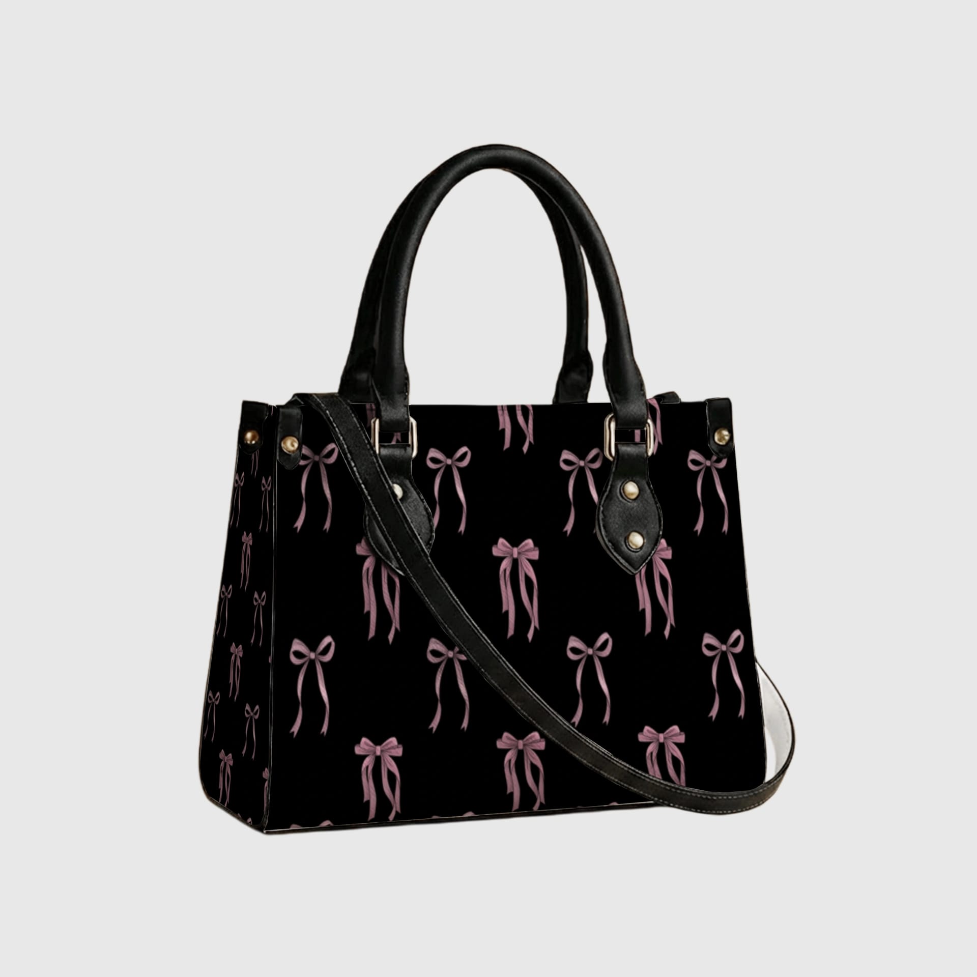 Personalized PU Leather Tote Bag (Black/White Handles)