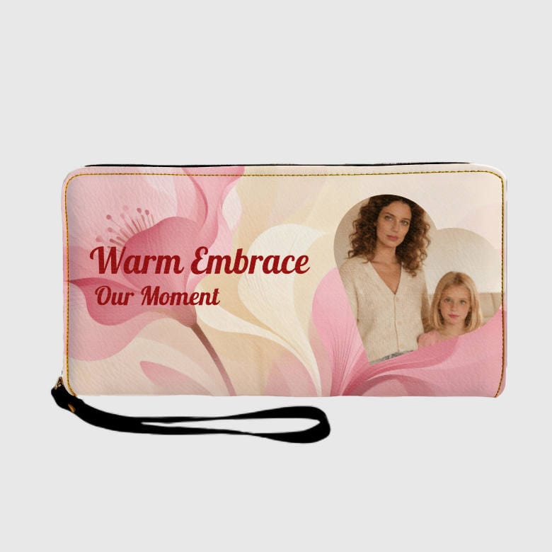Custom Floral Photo Zip Long Wallet for Mom Mother's Day Gift