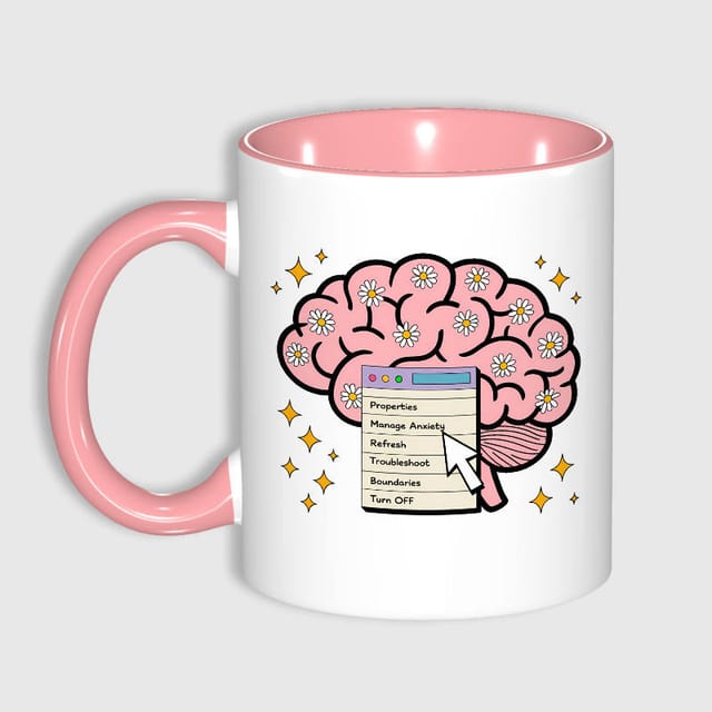 Floral Brain Mental Health Coffee Mug for Self Care Daily Use