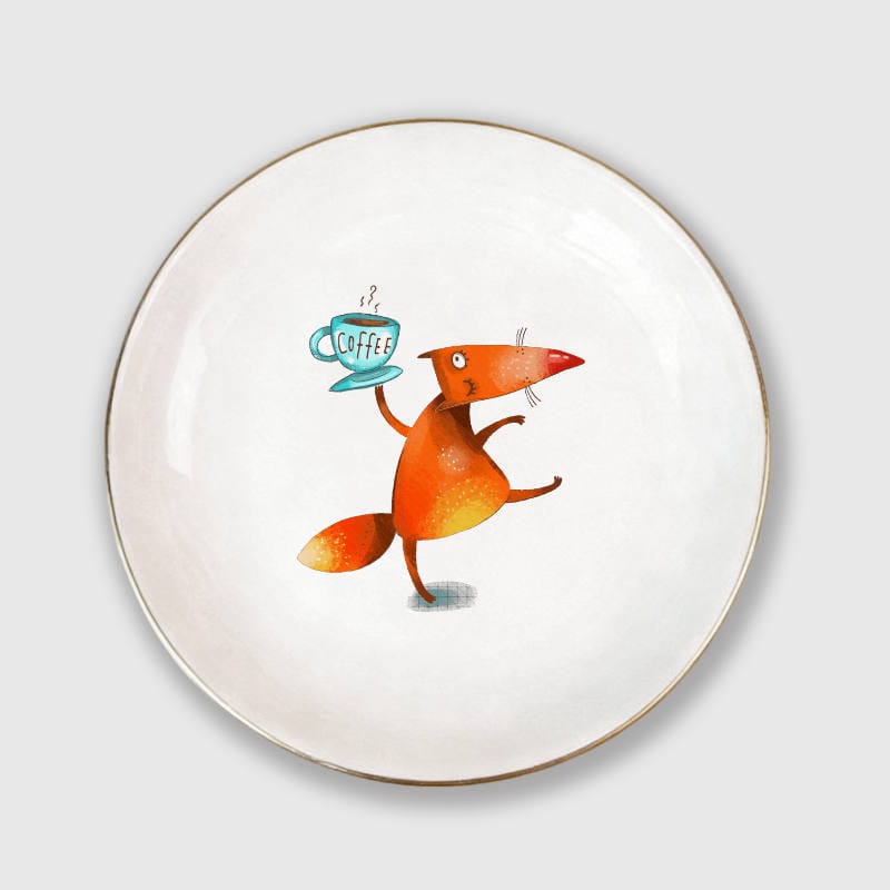 Cute Coffee Fox Ceramic Trinket Dish for Fox Lovers Gift
