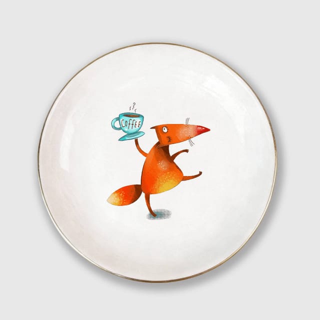 Cute Coffee Fox Ceramic Trinket Dish for Fox Lovers Gift